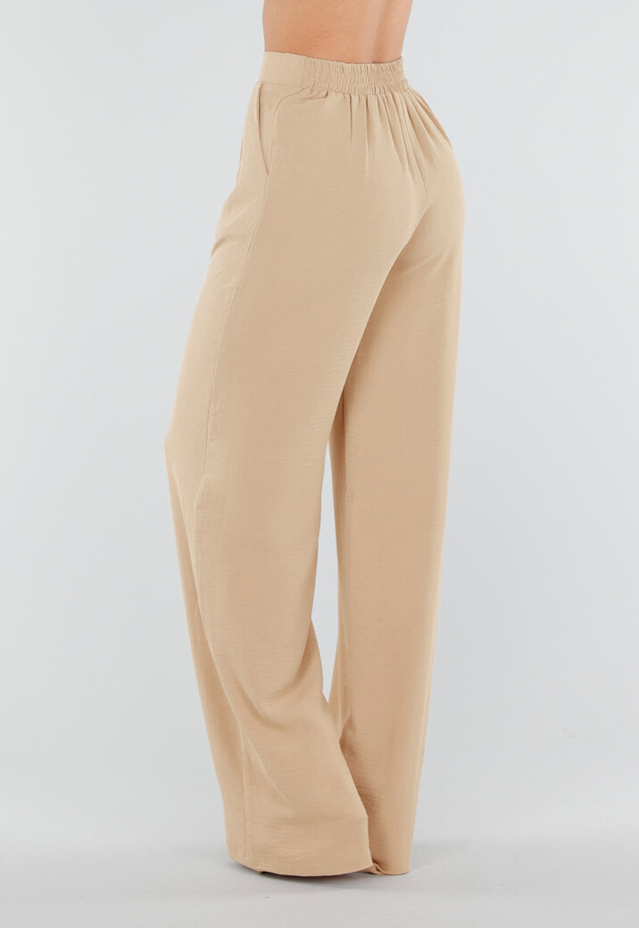 High Waist Beige Linnen Look Tall Broek met Tailleband