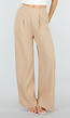 High Waist Beige Linnen Look Petite Broek met Tailleband