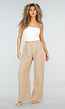 High Waist Beige Linnen Look Petite Broek met Tailleband