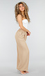 High Waist Beige Linnen Look Petite Broek met Tailleband