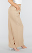 High Waist Beige Linnen Look Petite Broek met Tailleband