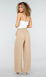 High Waist Beige Linnen Look Petite Broek met Tailleband