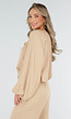 Beige Lange Mouwen Blouse met V-hals en Koordjes