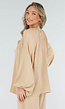 Beige Lange Mouwen Blouse met V-hals en Koordjes