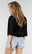 Zwarte Top met Knoopdetail en Korte Mouwen