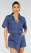 Blauwe Denim Set met Cropped Top en Overslag Skort