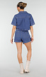 Blauwe Denim Set met Cropped Top en Overslag Skort