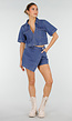 Blauwe Denim Set met Cropped Top en Overslag Skort