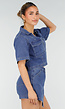 Blauwe Denim Set met Cropped Top en Overslag Skort