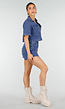 Blauwe Denim Set met Cropped Top en Overslag Skort