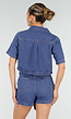 Blauwe Denim Set met Cropped Top en Overslag Skort