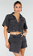 Donkergrijze Denim Set met Korte Mouw Crop Top en Skort