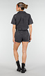 Donkergrijze Denim Set met Korte Mouw Crop Top en Skort