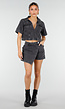 Donkergrijze Denim Set met Korte Mouw Crop Top en Skort