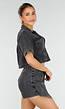 Donkergrijze Denim Set met Korte Mouw Crop Top en Skort
