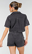 Donkergrijze Denim Set met Korte Mouw Crop Top en Skort