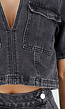 Donkergrijze Denim Set met Korte Mouw Crop Top en Skort