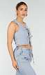 Lichtblauwe Denim Set met Gilet Top en Wijde Broek