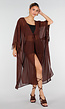 Bruine Kimono met Halflange Mouwen en Franjes
