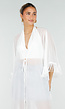 Witte Kimono met Halflange Mouwen Franjes en Striksluiting