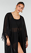 Zwarte Kimono met Halflange Mouwen en Franjes