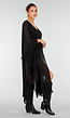 Zwarte Kimono met Halflange Mouwen en Franjes