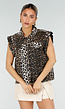 Bruine Denim Gilet met Panterprint en Ruffle Mouwen