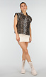 Bruine Denim Gilet met Panterprint en Ruffle Mouwen
