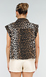 Bruine Denim Gilet met Panterprint en Ruffle Mouwen