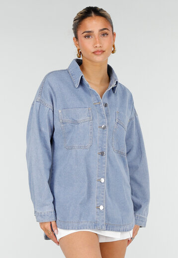 Blauwe Denim Blouse met Lange Mouwen