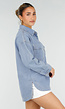 Lichtblauwe Denim Blouse met Lange Mouwen en Borstzakken