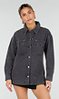 Donkergrijze Denim Blouse met Drukknoopsluiting en Lange Mouwen