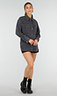 Donkergrijze Denim Blouse met Drukknoopsluiting en Lange Mouwen
