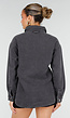 Donkergrijze Denim Blouse met Drukknoopsluiting en Lange Mouwen