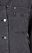 Donkergrijze Denim Blouse met Drukknoopsluiting en Lange Mouwen
