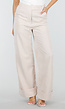 Beige Wide Leg Pantalon met Omslag en Steekzakken