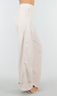 Beige Wide Leg Pantalon met Omslag en Steekzakken