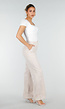 Beige Wide Leg Pantalon met Omslag en Steekzakken