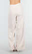 Beige Wide Leg Pantalon met Omslag en Steekzakken