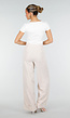 Beige Wide Leg Pantalon met Omslag en Steekzakken