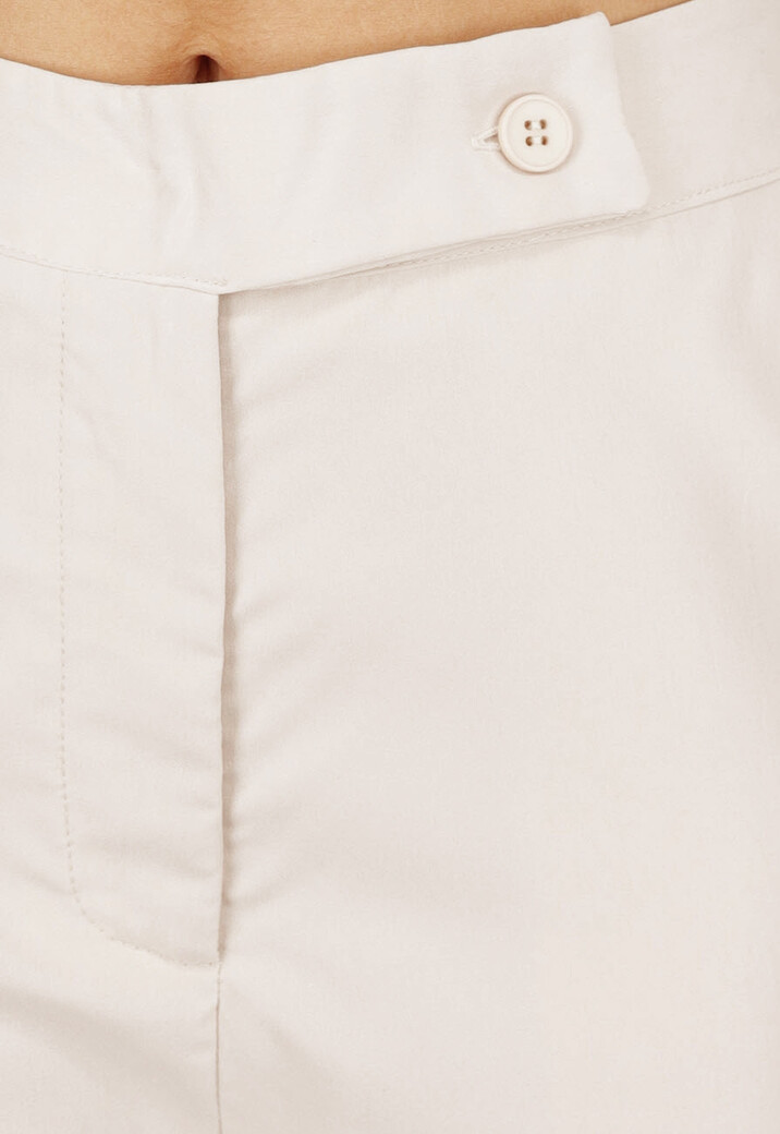 Beige Wide Leg Pantalon met Omslag en Steekzakken