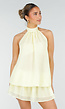 Butter Yellow Halter Jurk met Gelaagde Rok en Open Rug