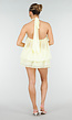 Butter Yellow Halter Jurk met Gelaagde Rok en Open Rug