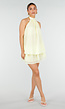 Butter Yellow Halter Jurk met Gelaagde Rok en Open Rug