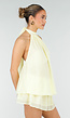 Butter Yellow Halter Jurk met Gelaagde Rok en Open Rug