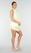 Butter Yellow Halter Jurk met Gelaagde Rok en Open Rug