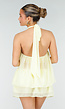 Butter Yellow Halter Jurk met Gelaagde Rok en Open Rug