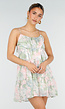 Pastel Bloemenprint Jurk met Spaghettibandjes en Ruches