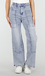 Lichtblauwe Denim Petite Wide Leg Jeans met Hoge Taille en Patch Details