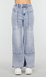 Lichtblauwe Denim Petite Wide Leg Jeans met Hoge Taille en Patch Details
